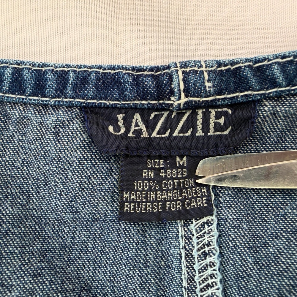 Jazzie Denim Patchwork Midi Dress Womens Medium Blue Frayed Tiered Sleeveless - Picture 7 of 14